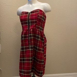 Charlotte Russe red plaid strapless zipper dress